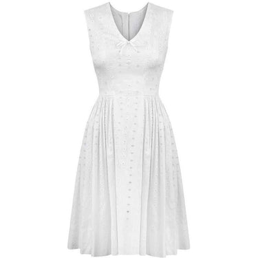 ARCHIVE - 1950s French White Sateen Cotton Floral Dress