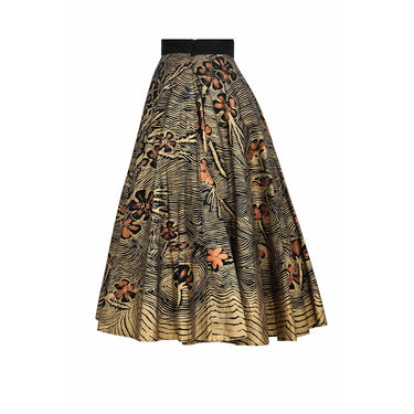 ARCHIVE - 1950s Hand Painted Gold Mexican "Autumn" Themed Skirt With Bronze Flowers