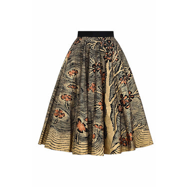 ARCHIVE - 1950s Hand Painted Gold Mexican "Autumn" Themed Skirt With Bronze Flowers