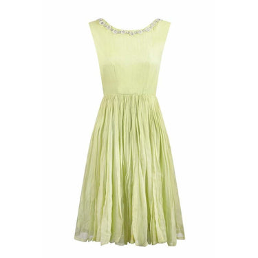 ARCHIVE: 1950s Lime Green Silk Chiffon Beaded Dress