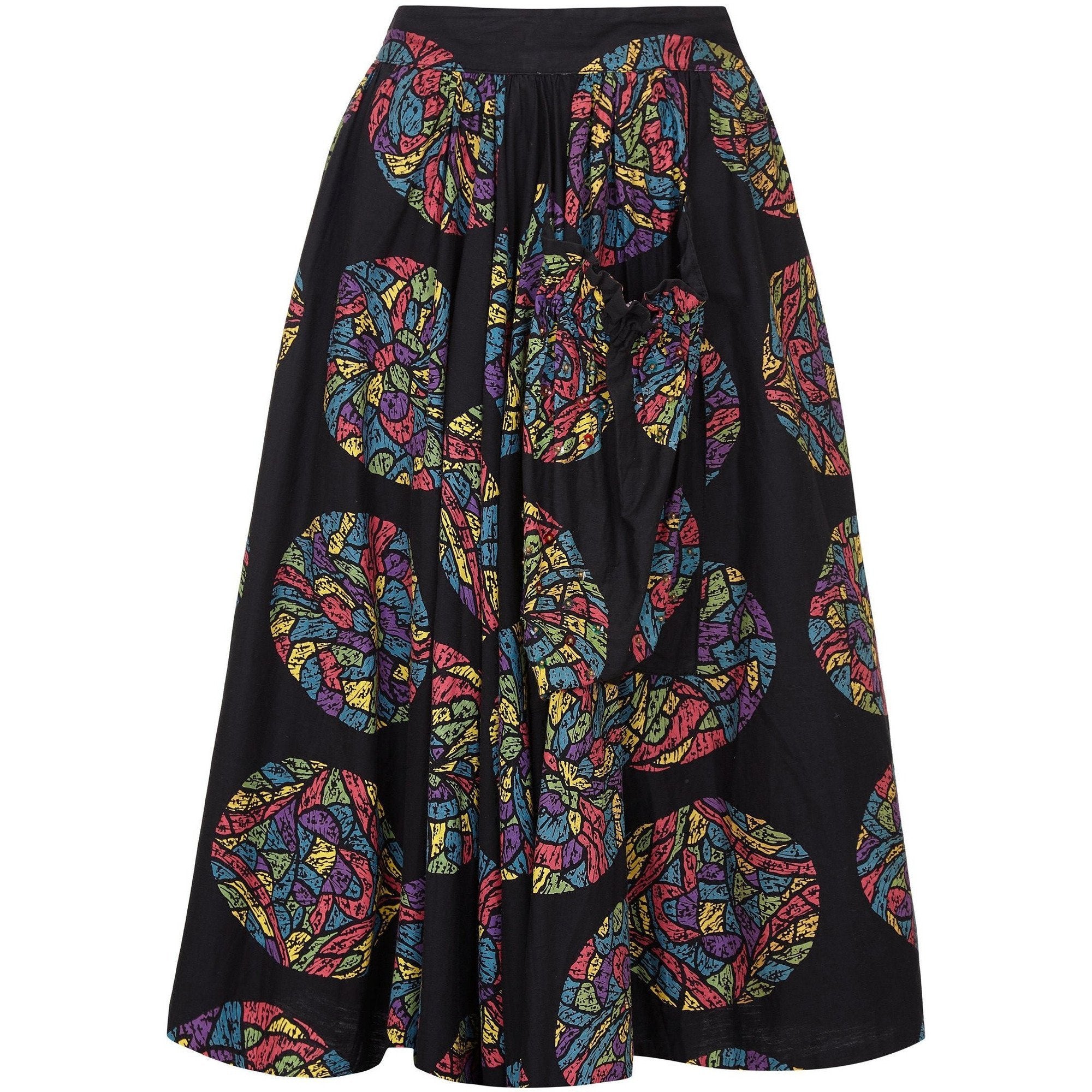 1950s Mexican Stained Glass Novelty Print Festival Skirt