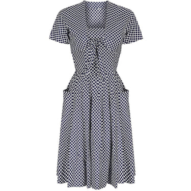 ARCHIVE - 1950s Navy and White Diamond Print Strapless Sundress and Bolero