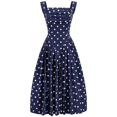 ARCHIVE - 1950s Navy And White Polkadot Couture Dress With Structured Bodice