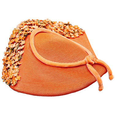 ARCHIVE - 1950s Orange Straw and Floral Spray Hat