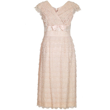 ARCHIVE - 1950s Pale Pink Lace Tiered Dress With Rhinestone Detail