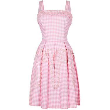 ARCHIVE - 1950s Pink and White Gingham Check Sequinned Dress