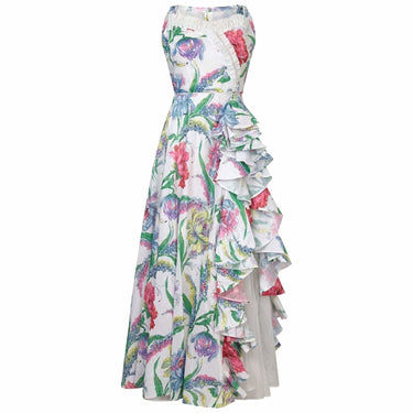 1950s White Floral Cotton Organza Maxi Dress
