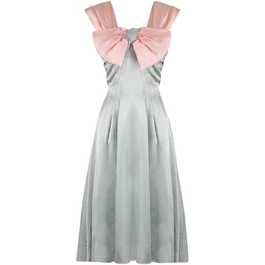 ARCHIVE - 1950s Worth Demi Couture Silver Grey and Pale Pink Satin Dress