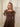 1950s Cardinal Brown Silk Chiffon and Feather Trim Dress