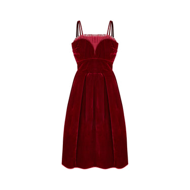 ARCHIVE: 1950s Couture Deep Red Velvet and Tulle Evening Dress
