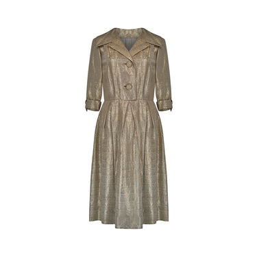 ARCHIVE - 1950s Gold Lame Shirtwaister Dress
