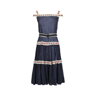 ARCHIVE: 1950s Navy Cotton Swiss-Dot Lace Dress with Matching Shawl