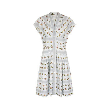 ARCHIVE: 1950s Rose Print V-Neck Shirt-Waister Dress