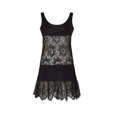 ARCHIVE - 1960s Gerald McCann Black Satin and Floral Lace Cutout Dress