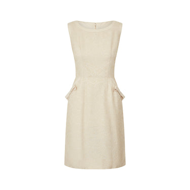 1960s Oatmeal Linen Textured Linen Work Dress