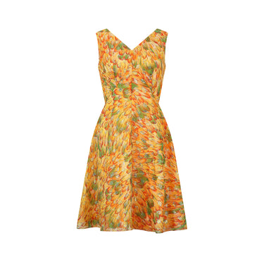 ARCHIVE - 1960s Bright Feather Print and Gold Lame Dress