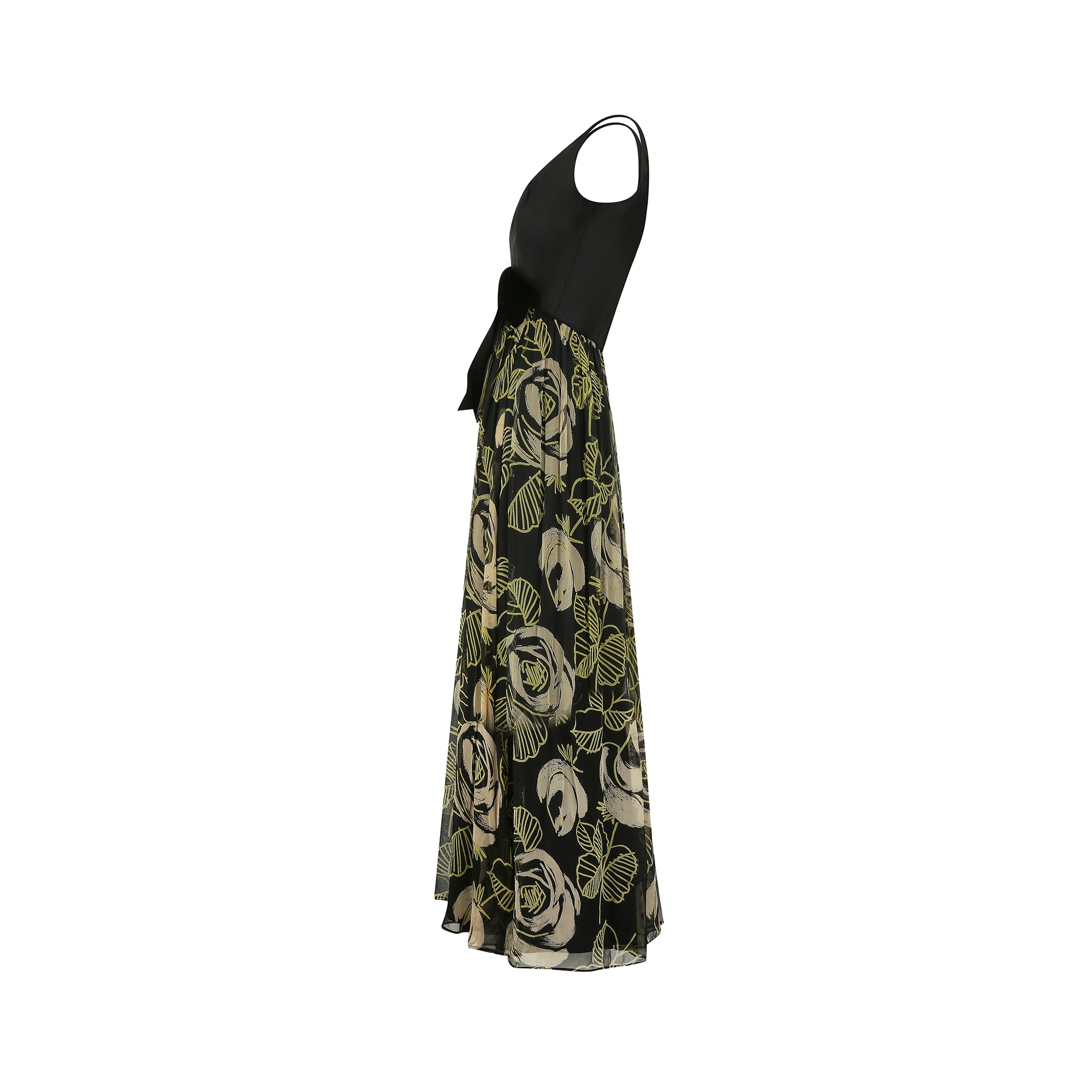 1960s Saks Fifth Avenue Chiffon Rose Print Maxi Dress