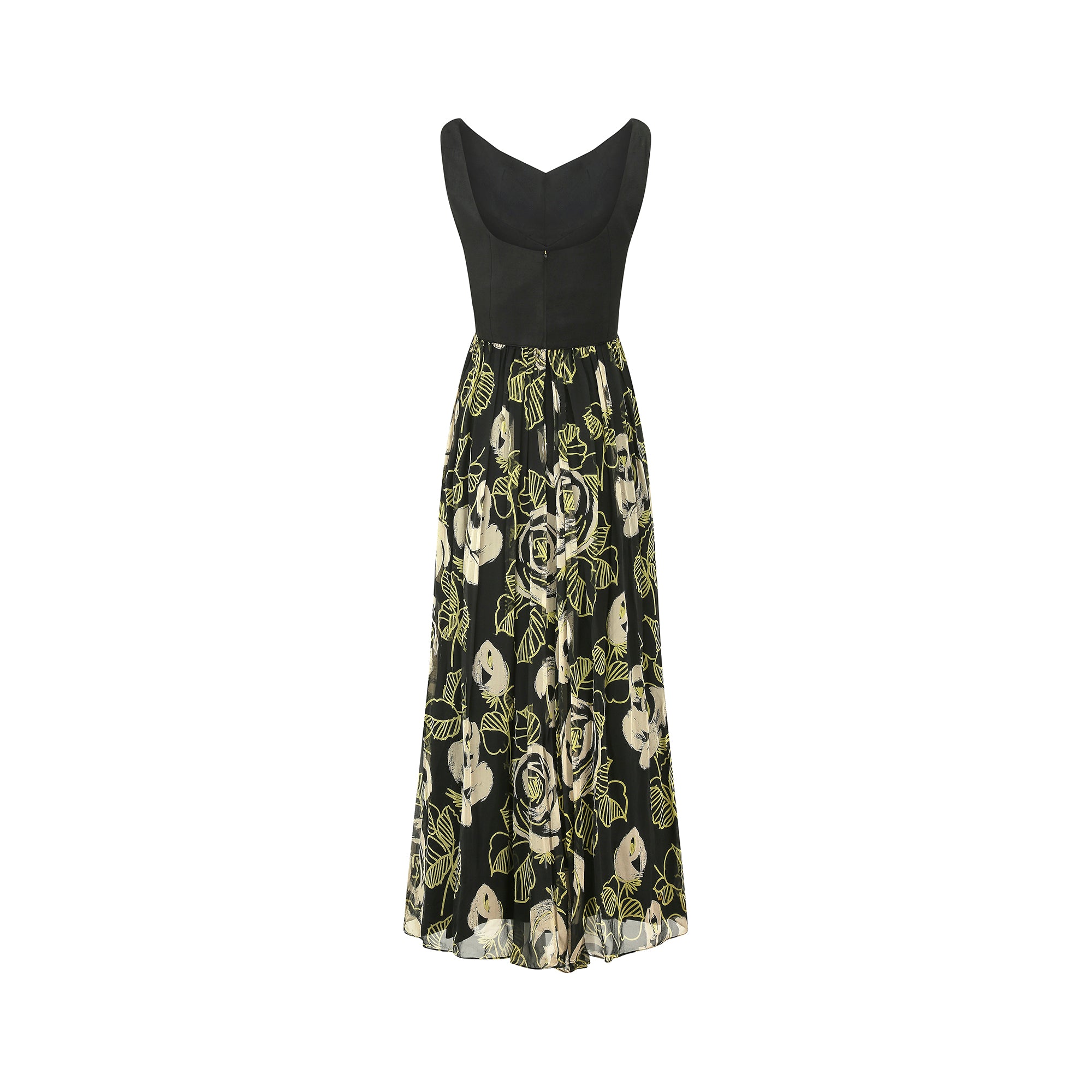 1960s Saks Fifth Avenue Chiffon Rose Print Maxi Dress