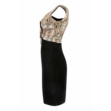 ARCHIVE - 1960s Black Velvet and Gold Lamé Cocktail Dress With Bow Detail