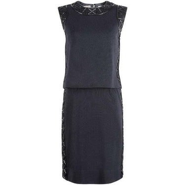 1960s Bruce Arnold Black Wool Jersey Dress With Beaded Embellishment