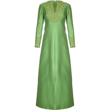 1960s Gino Charles for Malcolm Starr Green Beaded Collar Dress