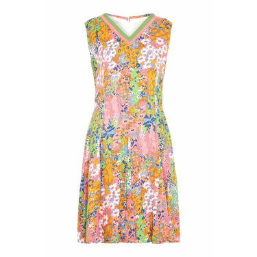 1960s Floral Print Linen Dress With Grosgrain Trim