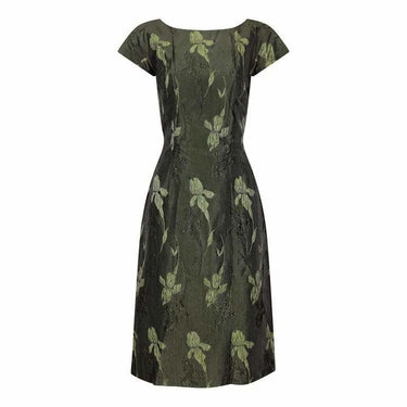1960s Green Floral Metallic Brocade Dress