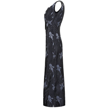 ARCHIVE: 1960s Grey Metallic Brocade Evening Gown With Cross Over Detail