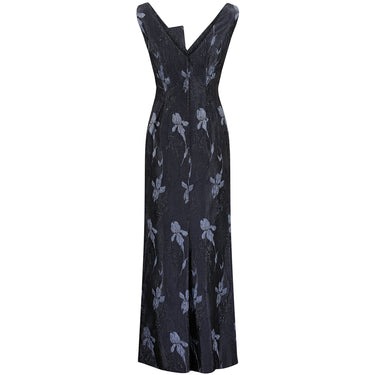 ARCHIVE: 1960s Grey Metallic Brocade Evening Gown With Cross Over Detail