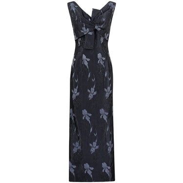ARCHIVE: 1960s Grey Metallic Brocade Evening Gown With Cross Over Detail