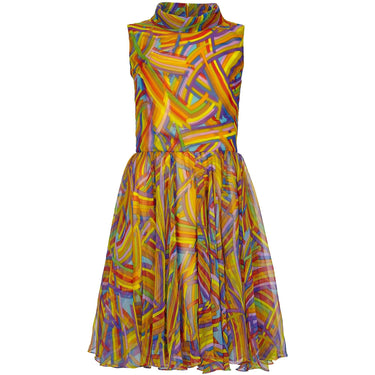 ARCHIVE - 1960s Jack Bryan Multi-coloured Chiffon Dress With Roll Neck Detail