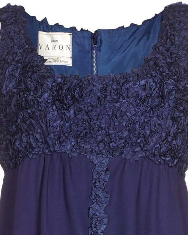1960s Jean Varon Midnight Blue Evening Gown With Ruffle Detail