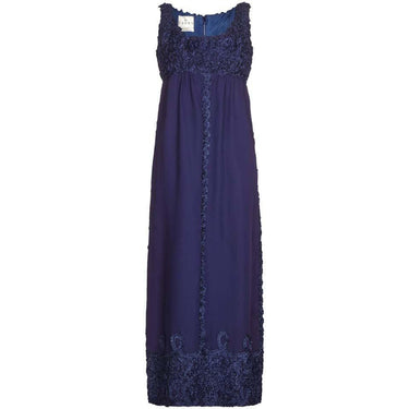 1960s Jean Varon Midnight Blue Evening Gown With Ruffle Detail