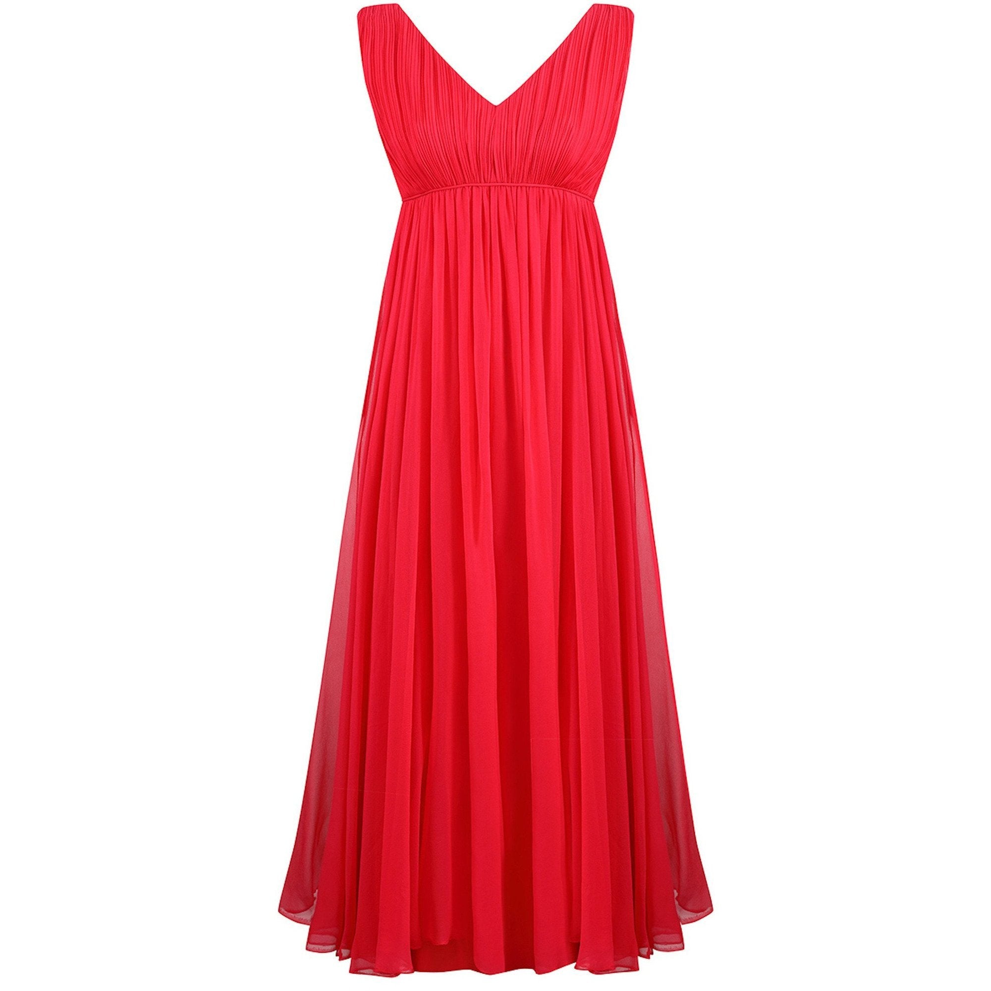 1960s Mardi Gras By Levino Verna Red Silk Chiffon Empire Line Gown