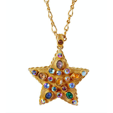ARCHIVE: 1960s Mode Art Star Pendant Necklace With Multicoloured Rhinestones