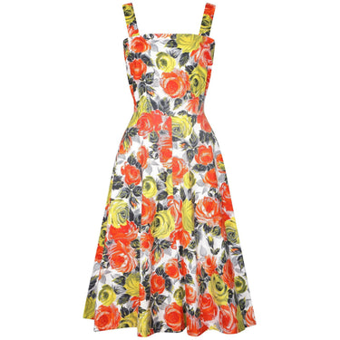 ARCHIVE - 1960s Orange and Yellow Rose Print Cotton Dress