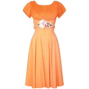 ARCHIVE - 1960s Harco Orange Cotton Dress with Waistband Applique