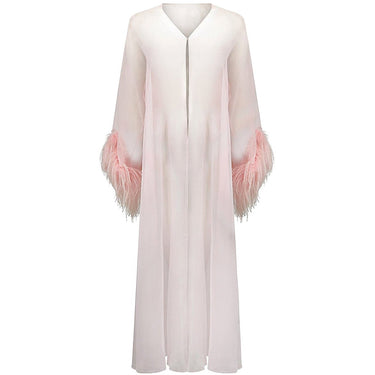 ARCHIVE - 1960s Pale Pink Chiffon Peignoir Gown With Feather Trim