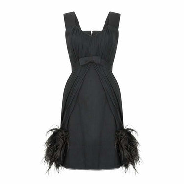 ARCHIVE - 1960s French Couture Black Chiffon and Feather Cocktail Dress