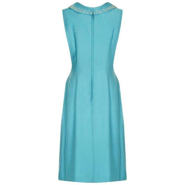 ARCHIVE - 1960s Turquoise Linen Mod Dress With Beaded Collar