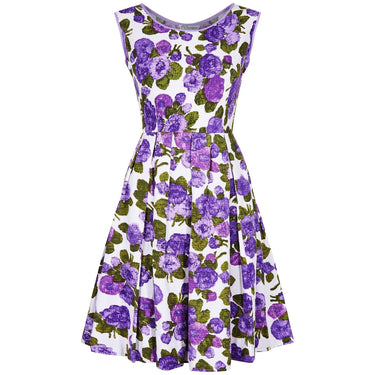 1960s Waffle Cotton Purple Floral Print Dress