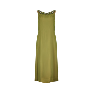 ARCHIVE - 1960s California Olive Green Chiffon Beaded Dress with Train