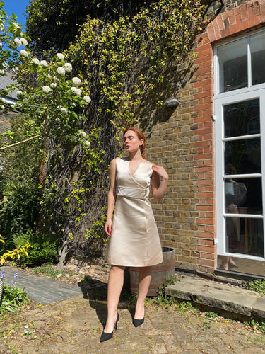 ARCHIVE - 1960s I. Magnin Cream Silk Occasion Dress With Diamante Detail