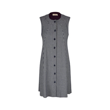 1960s Navy and White Houndstooth Check Woollen Trapeze Dress