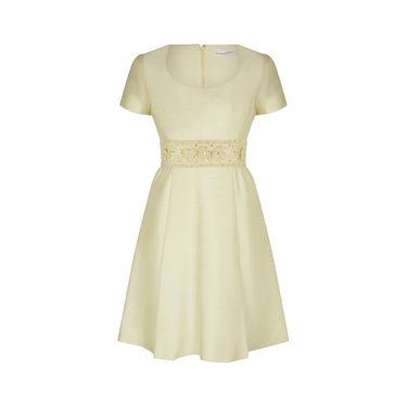 ARCHIVE - 1960s Pale Yellow Shift Dress with Applique Waistband
