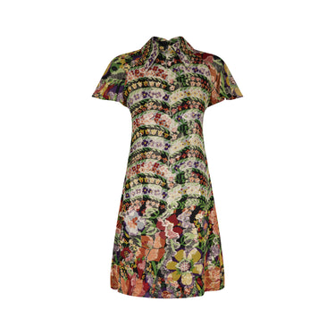 ARCHIVE - 1960s Rodrigues Lame Floral Print Mini Shirt Dress