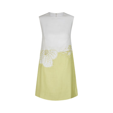 ARCHIVE: 1960s White and Lime Green Linen Dress with Embroidery