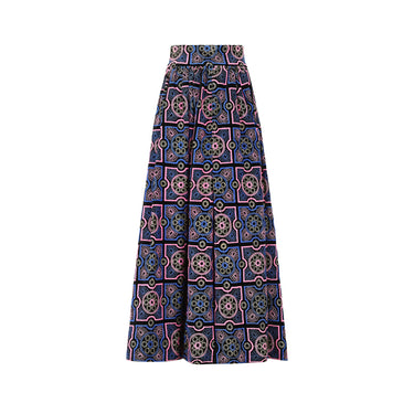 ARCHIVE - 1970s Adolfo Blue and Pink Embroidered Velvet Maxi Skirt