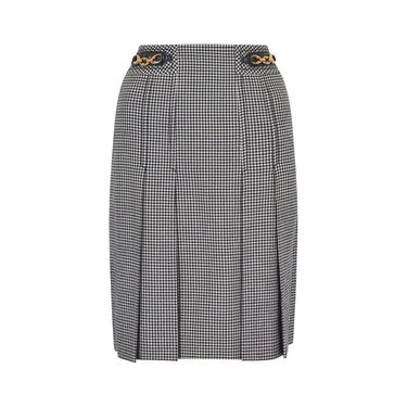 ARCHIVE - 1970s Celine Navy and Cream Cheque Box Pleat Skirt