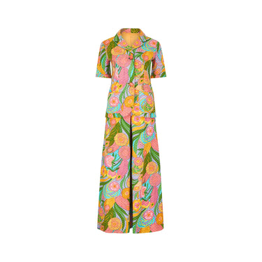 ARCHIVE - 1970s Colourful Cotton Floral Print Trouser Suit